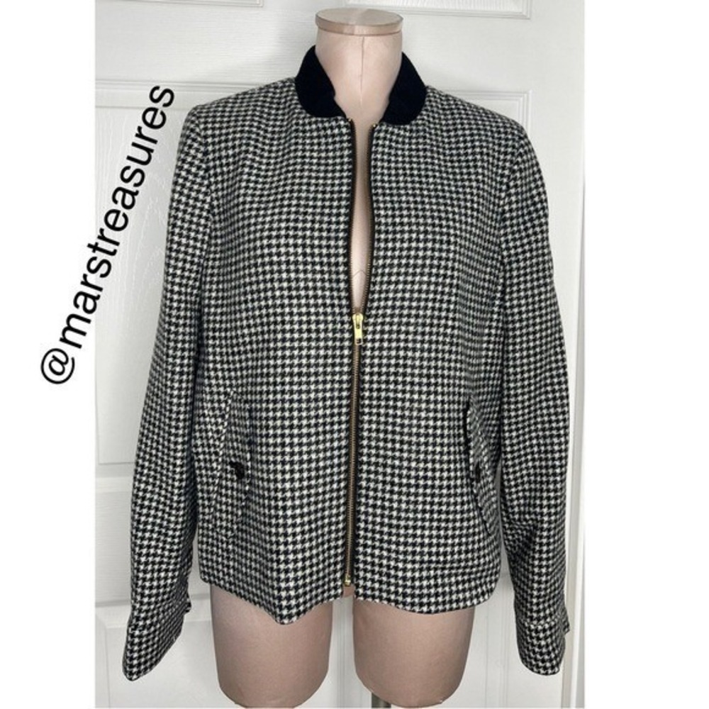 NWOT J. Crew 100% Wool Houndstooth Print Bomber-style Jacket Sz L